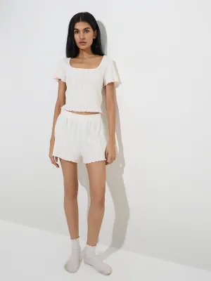 Superstar White Self-Patterned Cotton Top