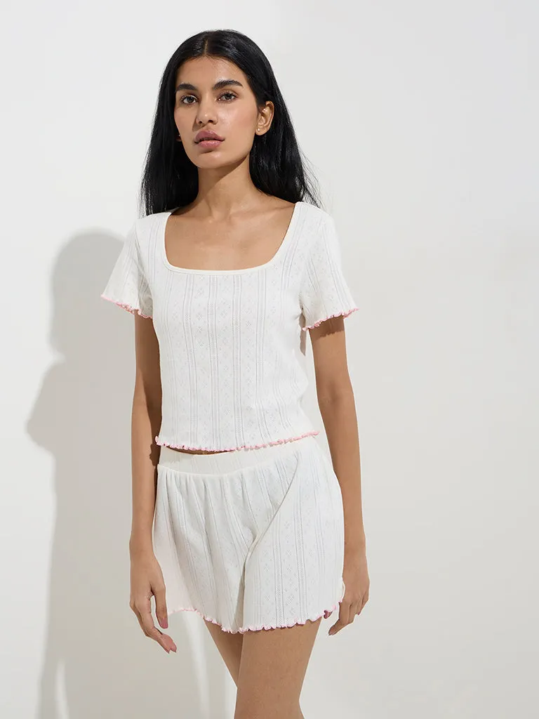 Superstar White Self-Patterned Cotton Top