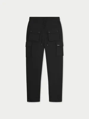 TECHNICAL STRETCH ZIP CARGO PANTS - BLACK