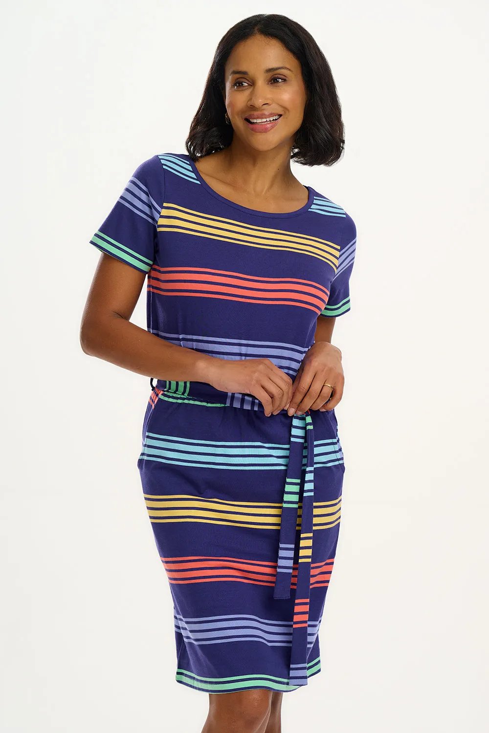 Terri Jersey Mini Dress - Navy. Malibu Stripe