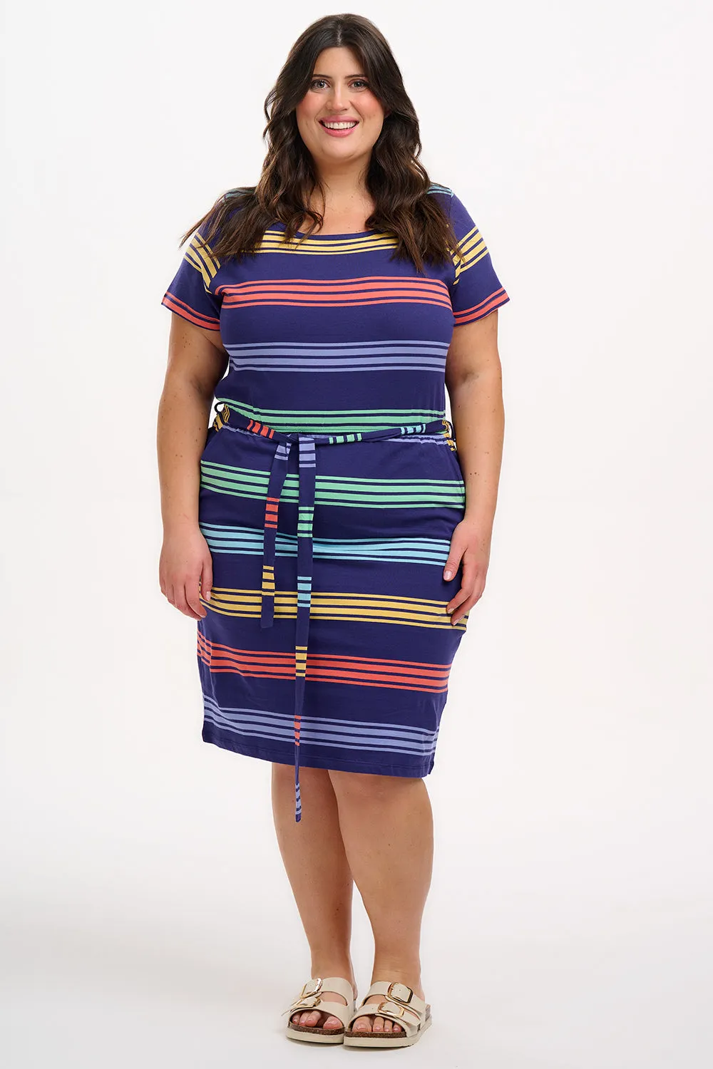 Terri Jersey Mini Dress - Navy. Malibu Stripe