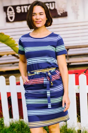 Terri Jersey Mini Dress - Navy. Malibu Stripe