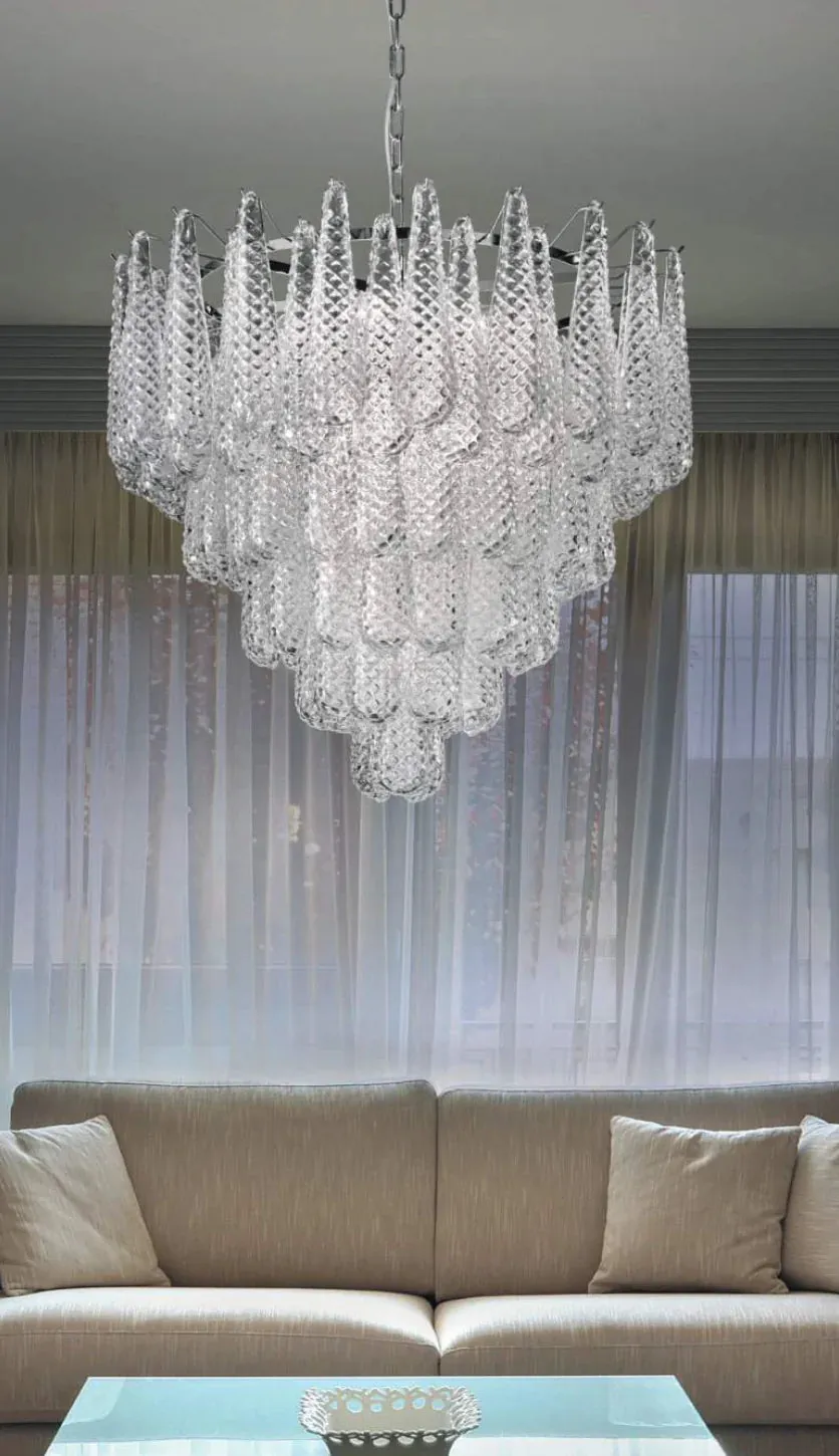 Textured Petal Glass Elements Large Chandelier
