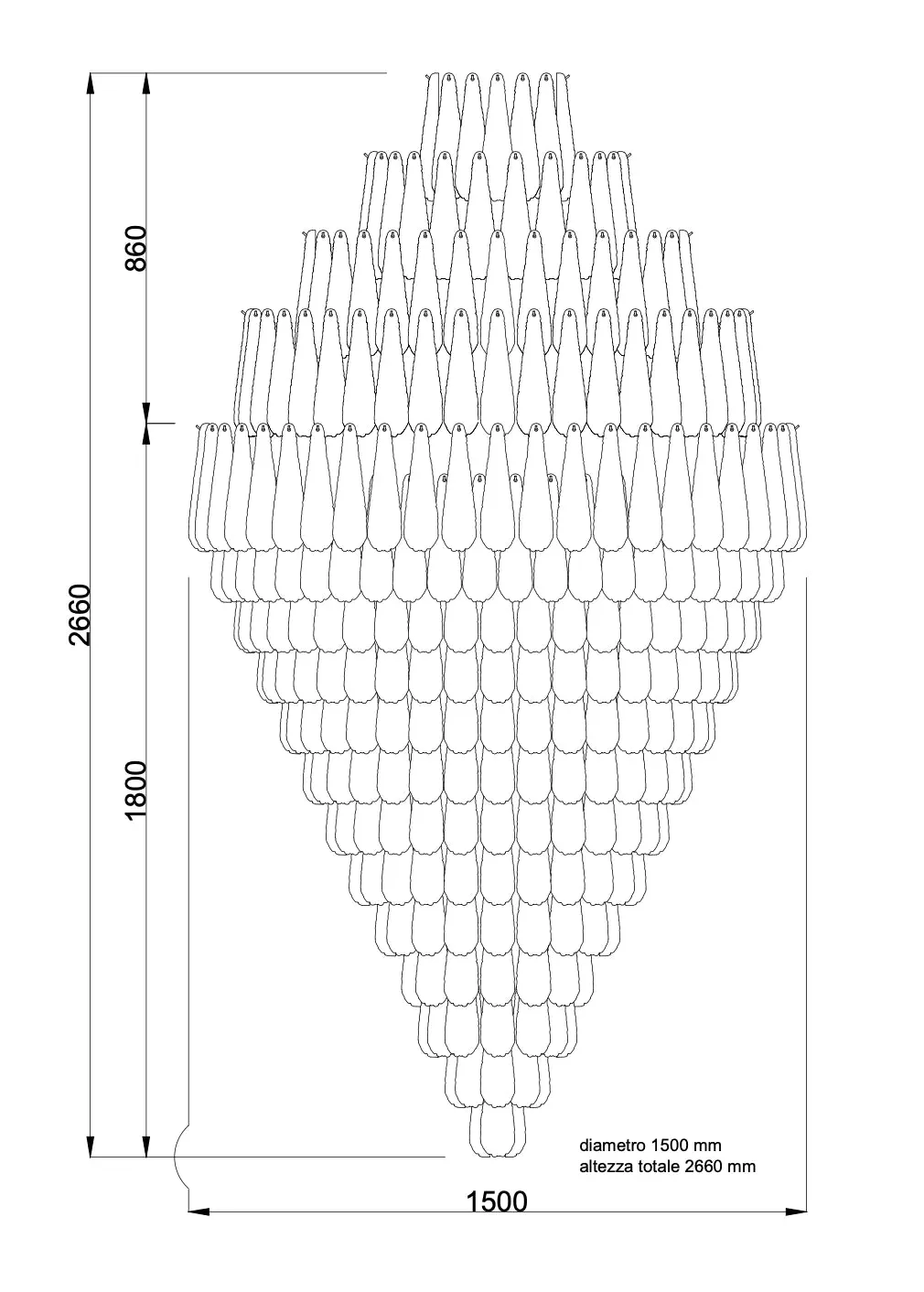 Textured Petal Glass Elements Large Chandelier