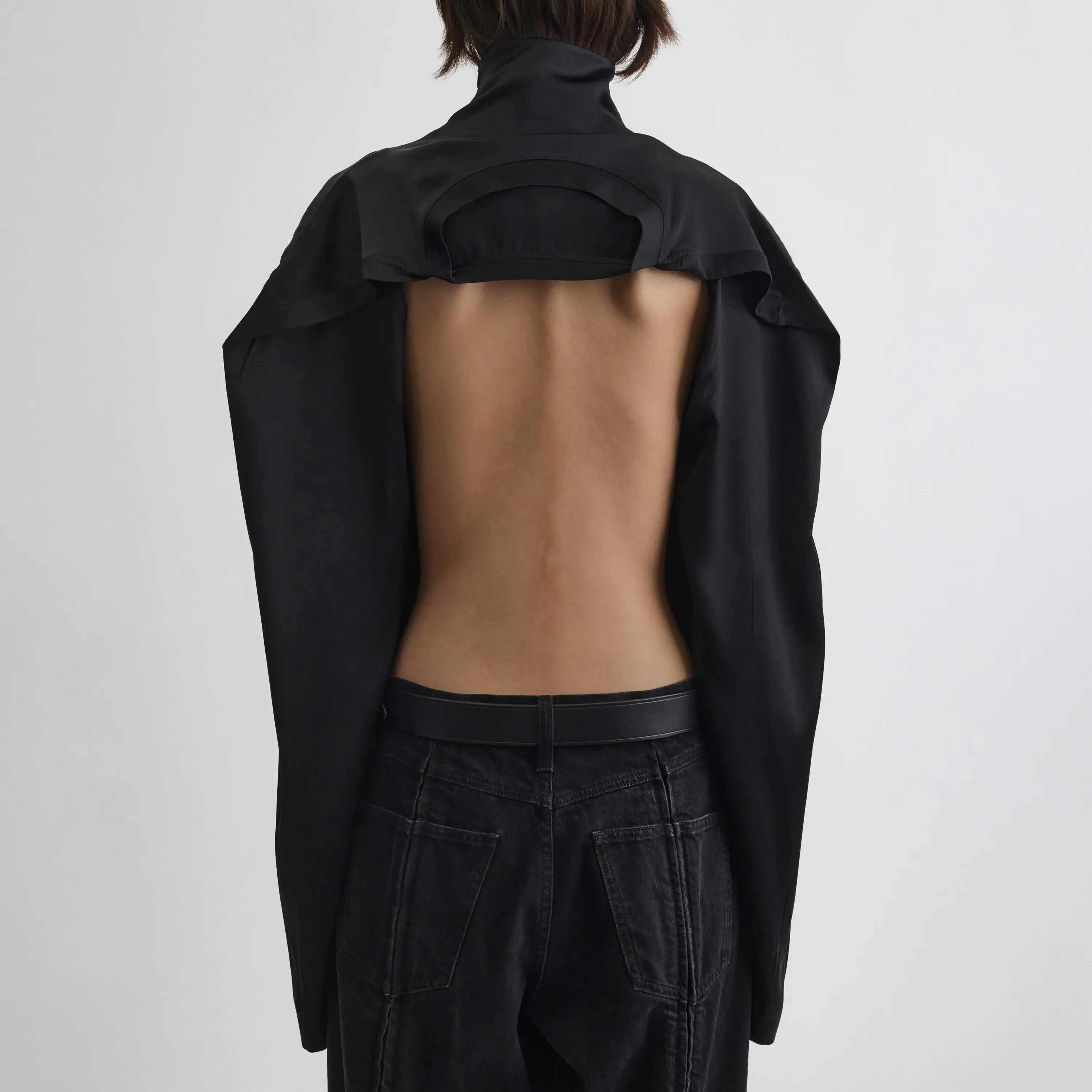 TIE BACK TOP | black silk satin