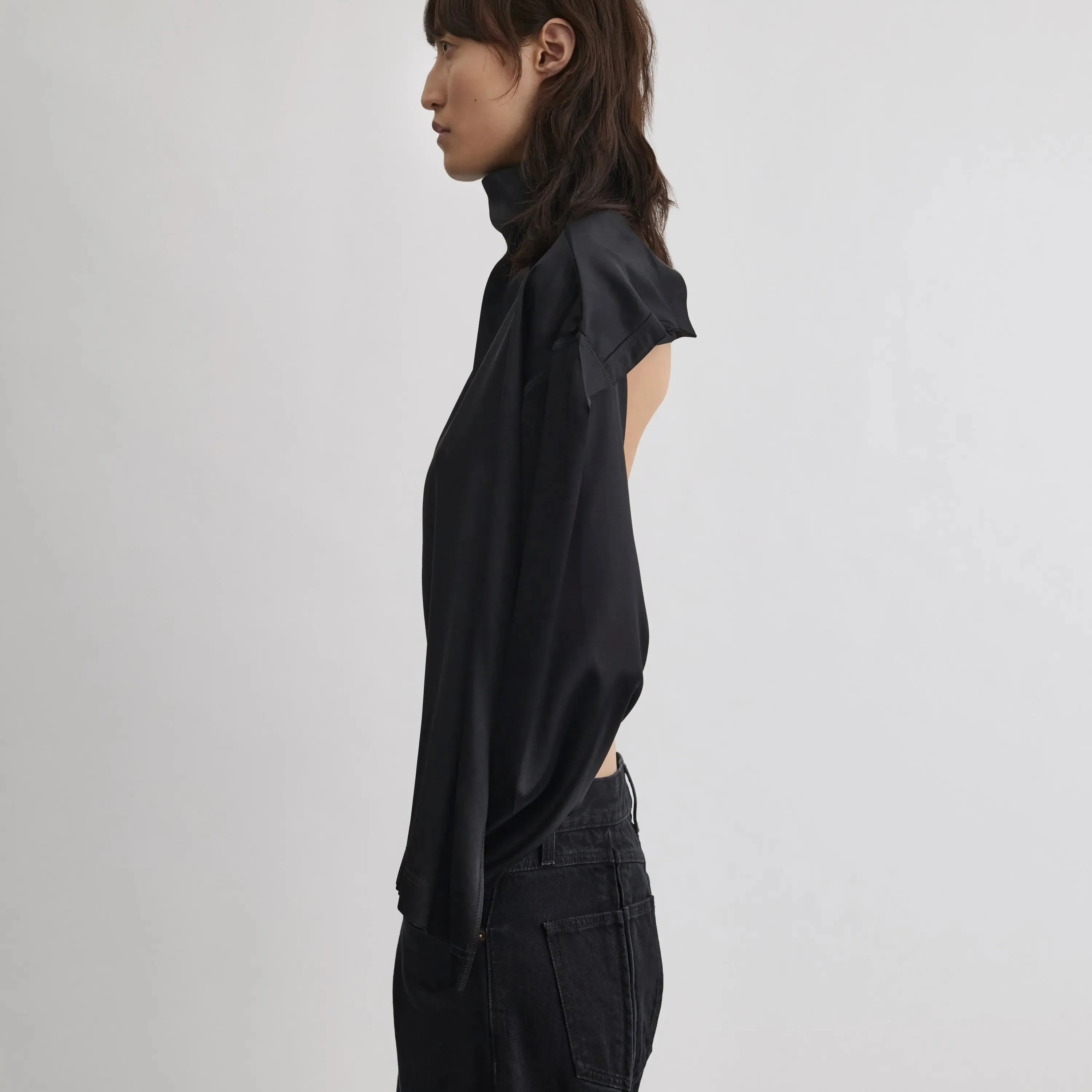 TIE BACK TOP | black silk satin