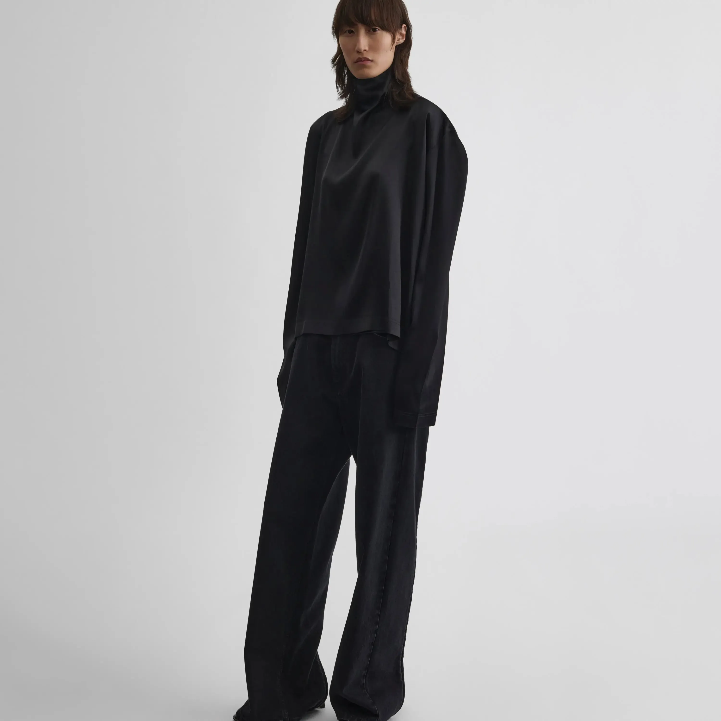 TIE BACK TOP | black silk satin