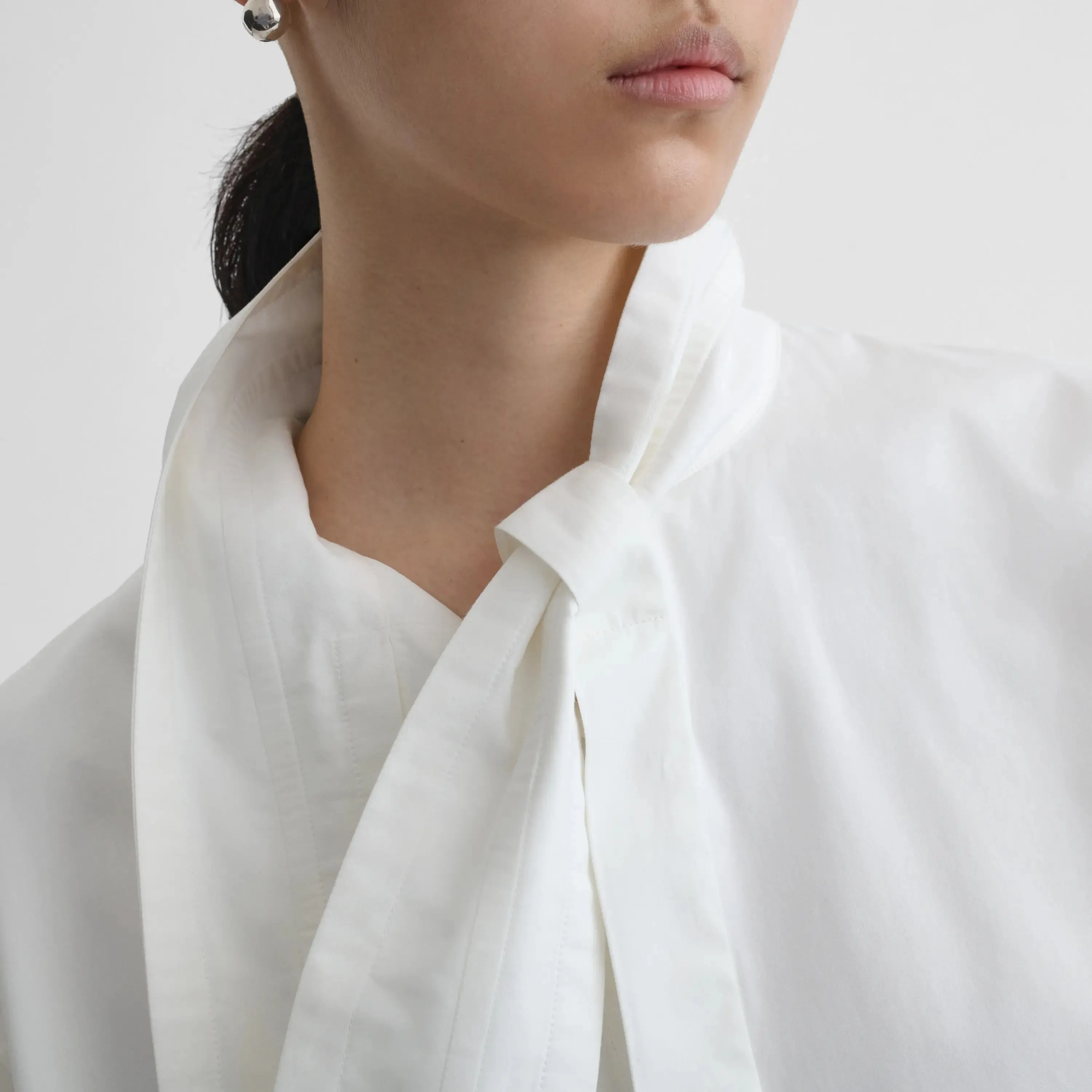 TIE NECK SHIRT | white cotton