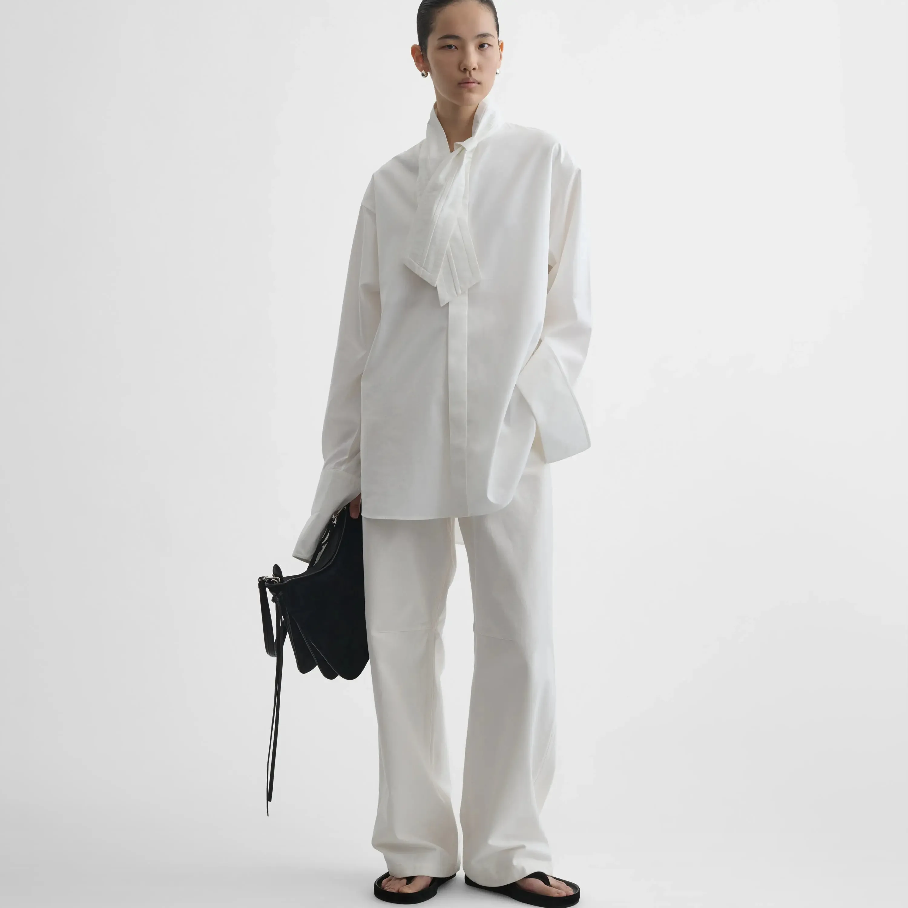 TIE NECK SHIRT | white cotton