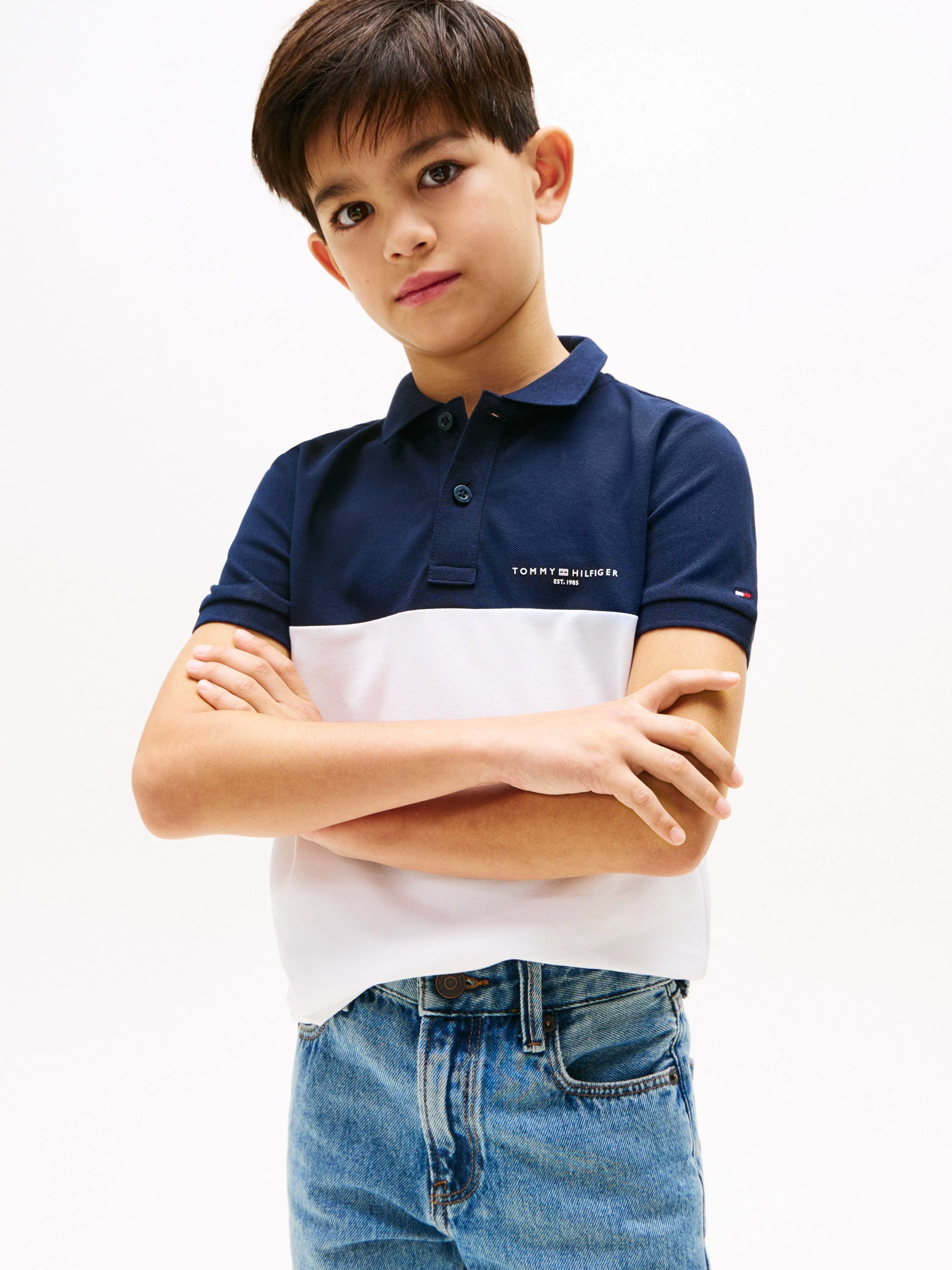 Tommy Hilfiger Boys Colourblock Polo Shirt in Navy