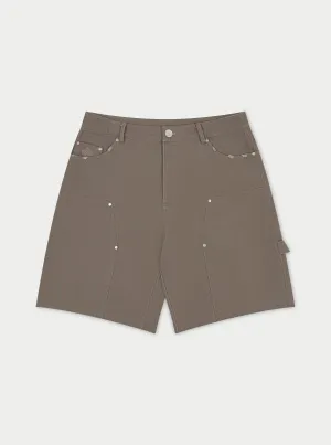 TWILL RIVET CARPENTER SHORTS - WASHED BROWN