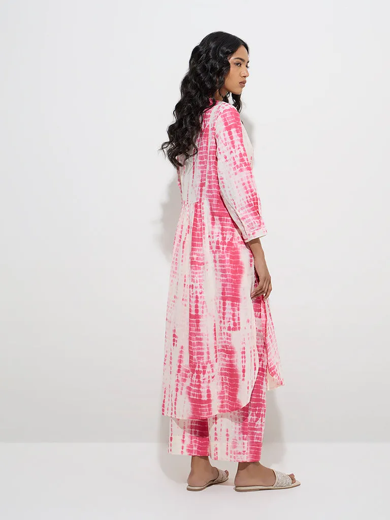 Utsa Pink Tie-Dye Patterned A-Line Cotton Kurta