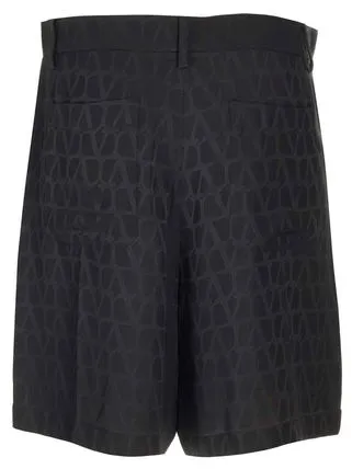 Valentino All-Over Logo Patterned Bermuda Shorts Black