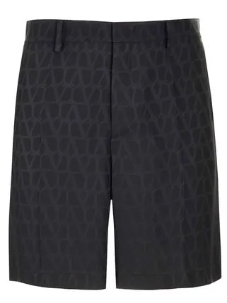 Valentino All-Over Logo Patterned Bermuda Shorts Black
