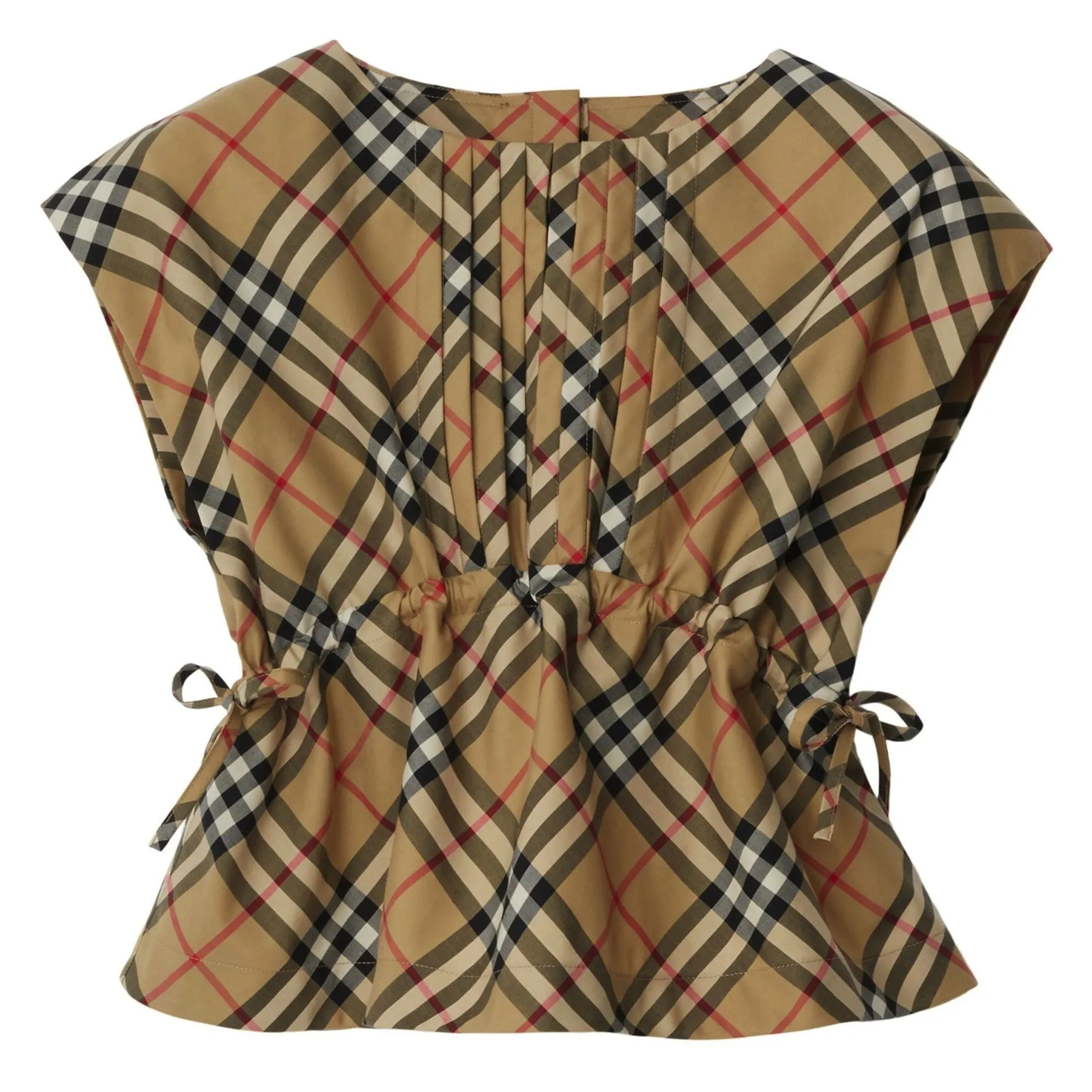 Vintage Check Pintuck Sleeveless Blouse