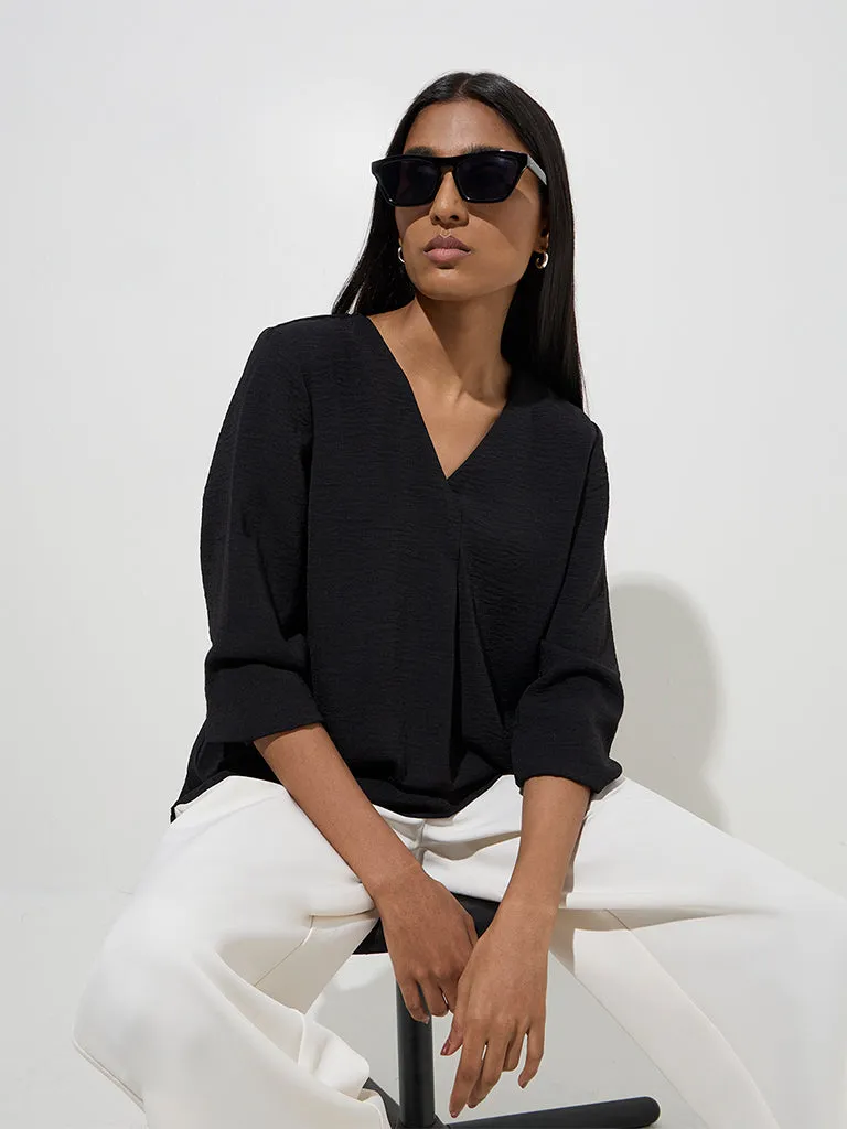 Wardrobe Black Crinkle-Textured Top
