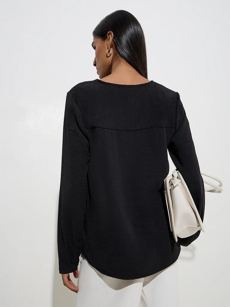 Wardrobe Black Crinkle-Textured Top