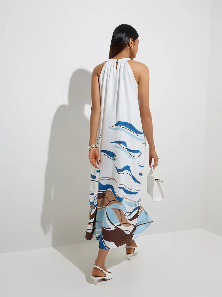 Wardrobe White Abstract Design A-Line Dress