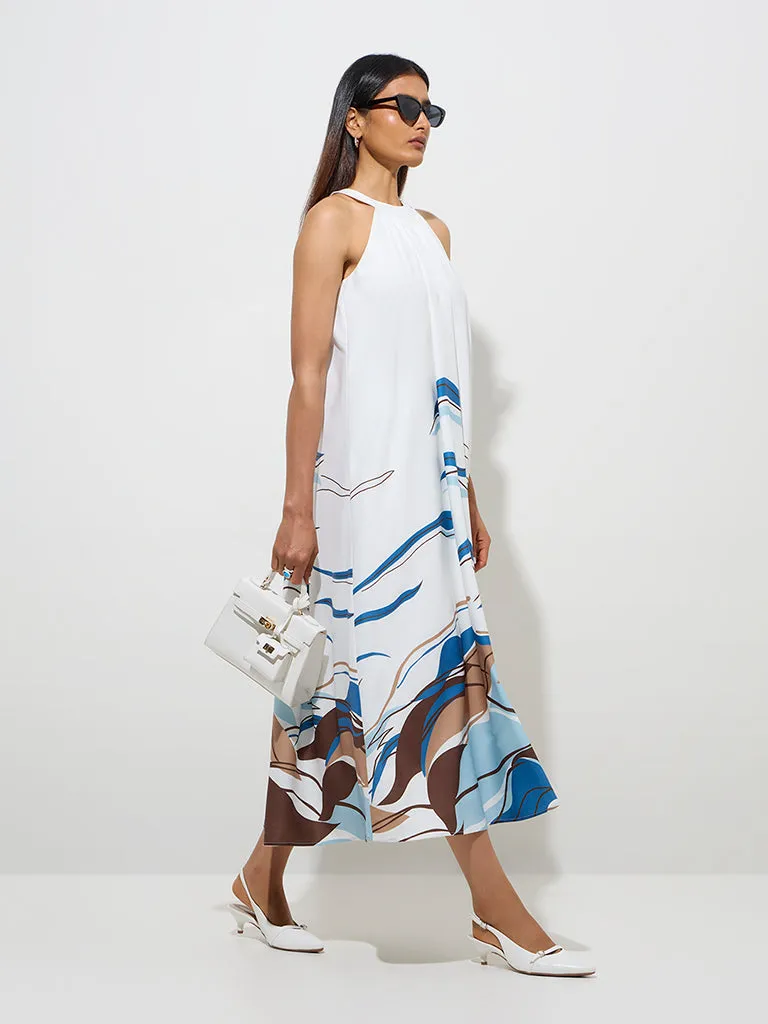 Wardrobe White Abstract Design A-Line Dress