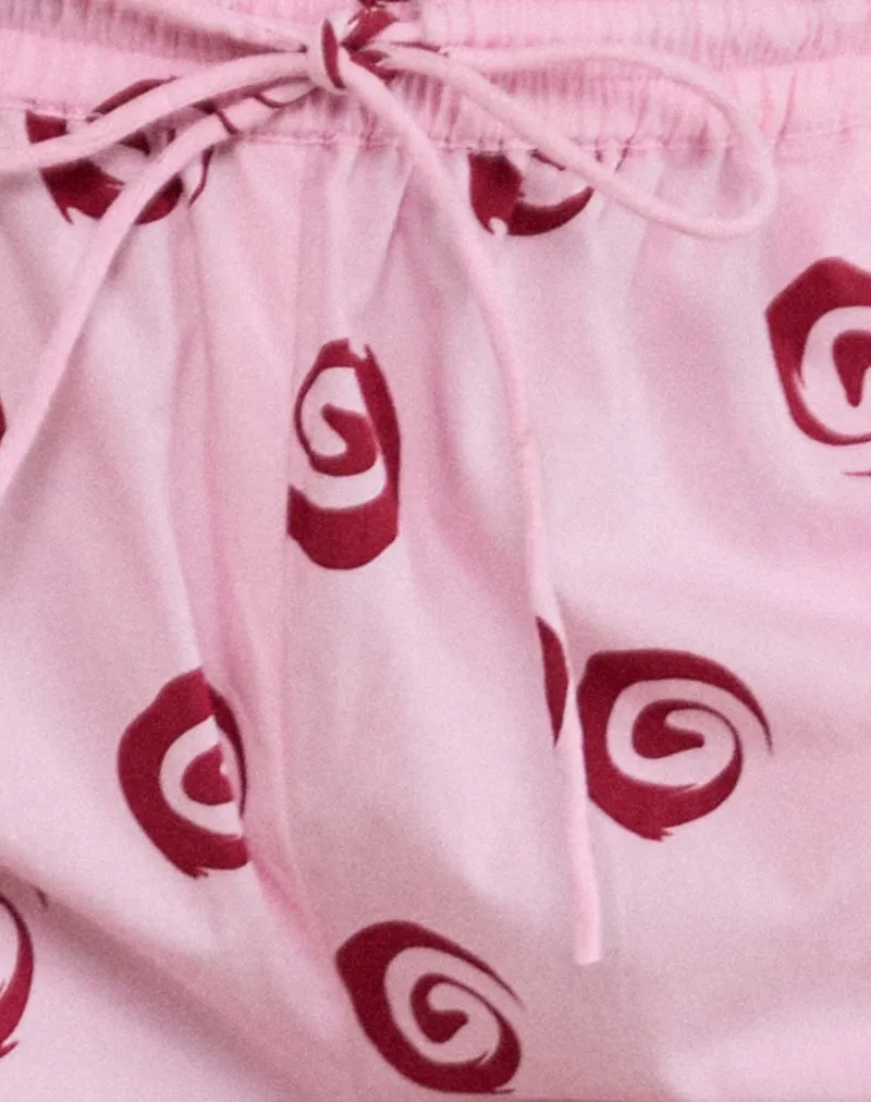 Wasic Wide Leg Linen Trouser in Poplin Swirl Pink