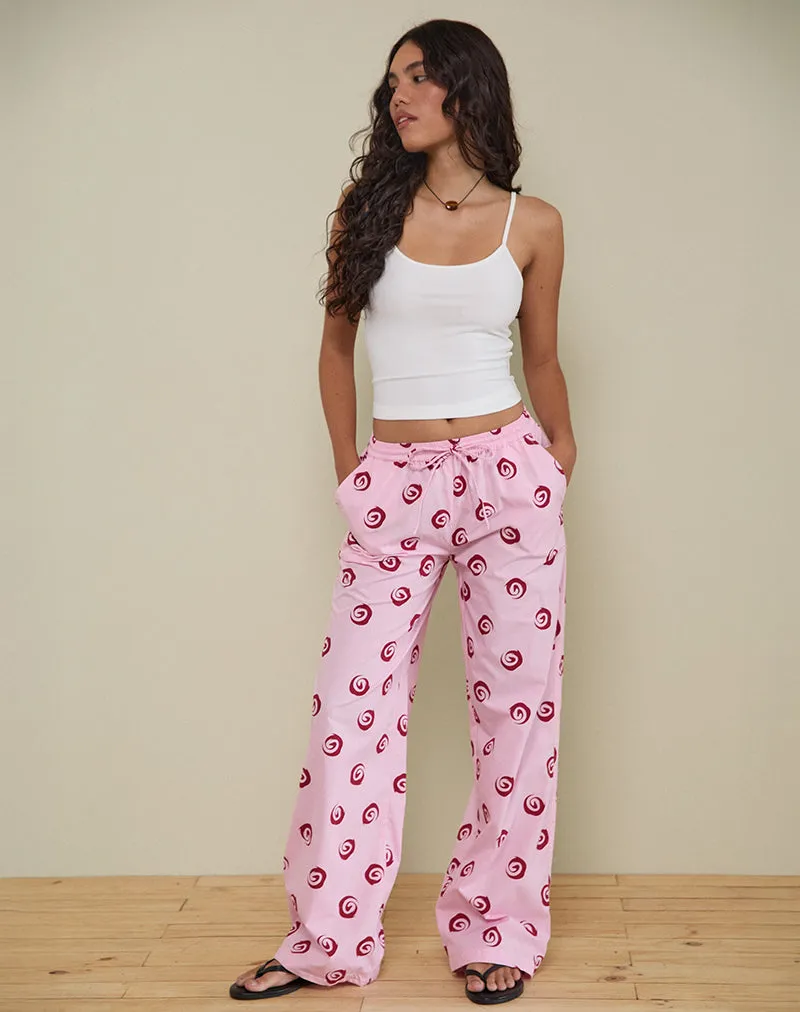 Wasic Wide Leg Linen Trouser in Poplin Swirl Pink
