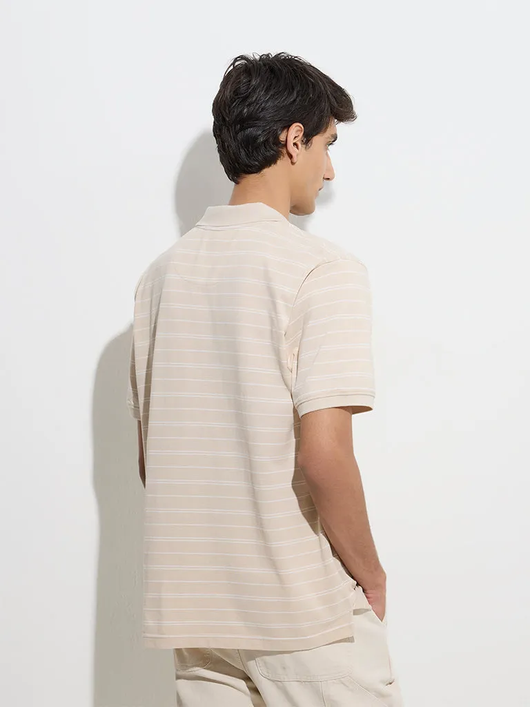 WES Casuals Beige Relaxed-Fit Cotton-Blend Polo T-Shirt