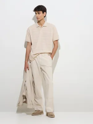WES Casuals Beige Relaxed-Fit Cotton-Blend Polo T-Shirt