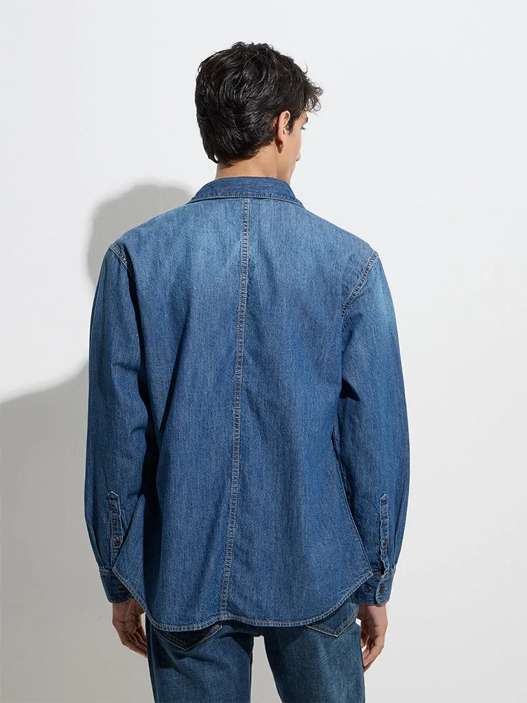 WES Casuals Blue Relaxed-Fit Denim Shirt