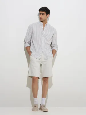 WES Casuals Blue Striped Relaxed-Fit Cotton-Blend Shirt