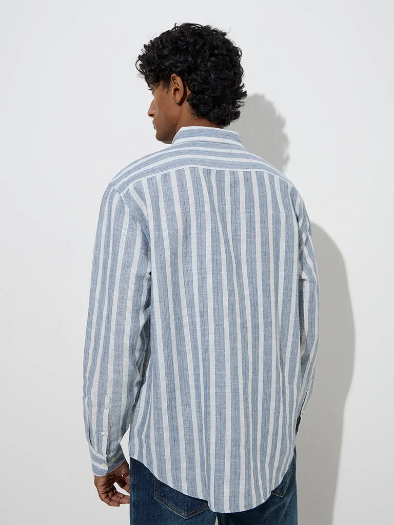 WES Casuals Dusty Blue Relaxed-Fit Cotton-Blend Shirt