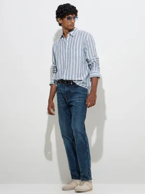 WES Casuals Dusty Blue Relaxed-Fit Cotton-Blend Shirt