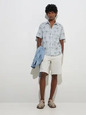 WES Casuals Mint Floral Design Relaxed-Fit Cotton Shirt