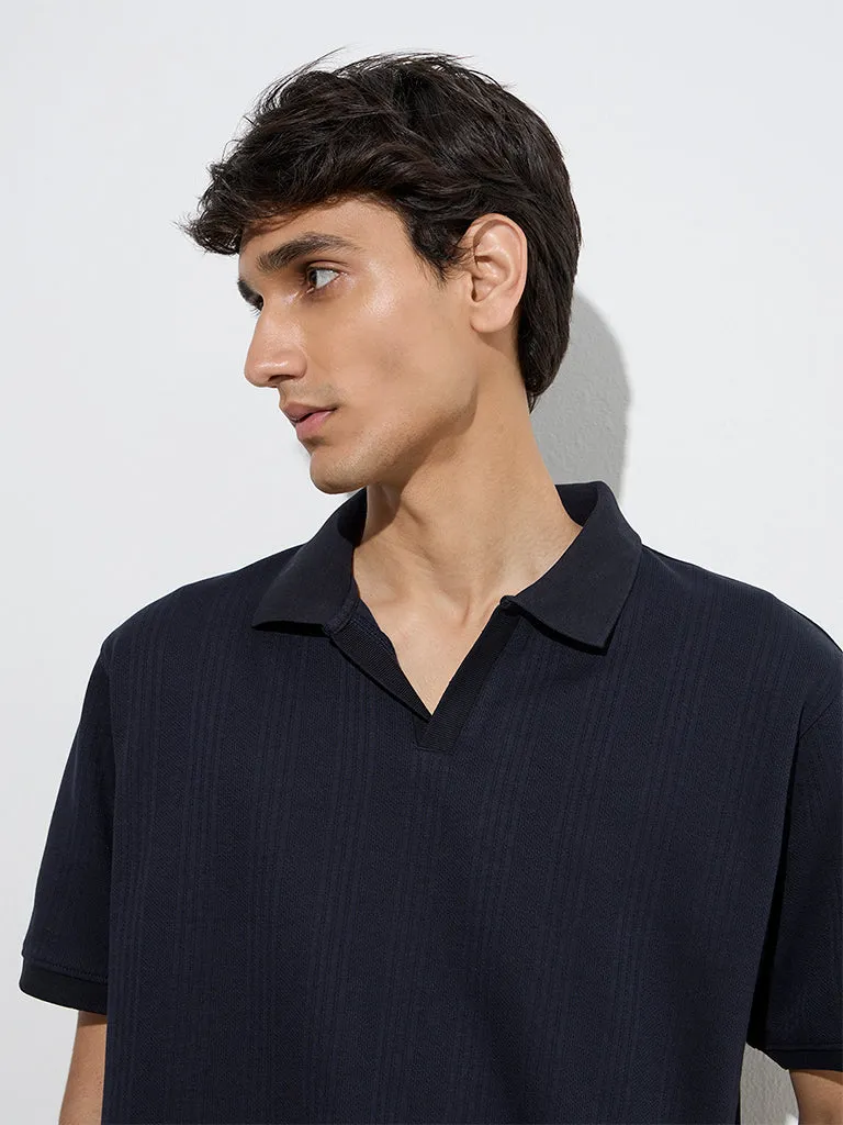 WES Casuals Navy Relaxed-Fit Cotton-Blend Polo T-Shirt