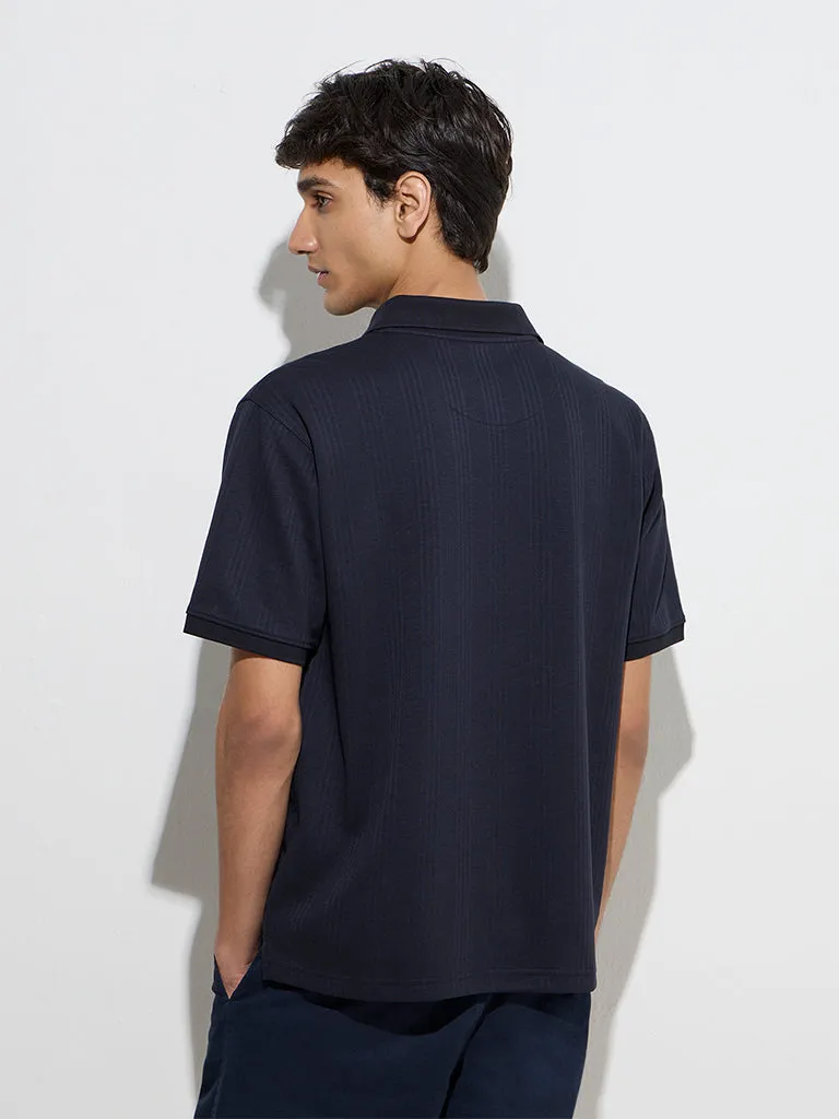 WES Casuals Navy Relaxed-Fit Cotton-Blend Polo T-Shirt