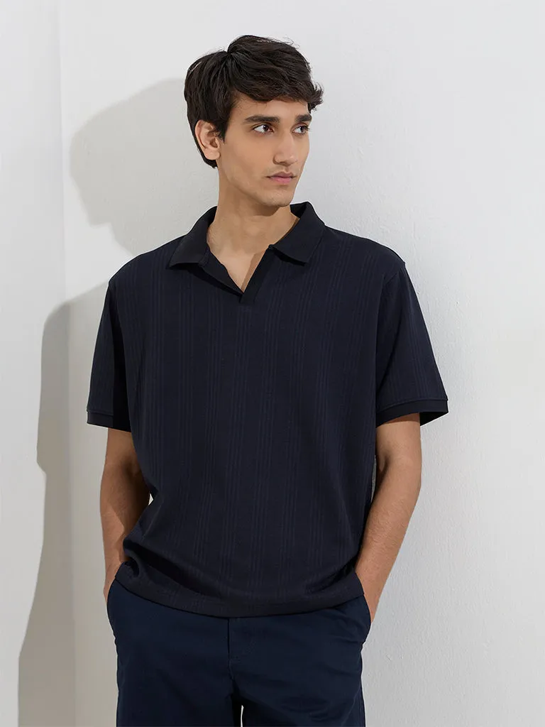 WES Casuals Navy Relaxed-Fit Cotton-Blend Polo T-Shirt