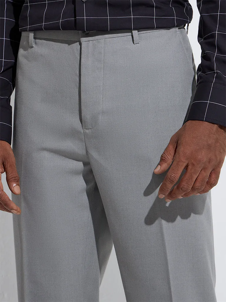 WES Formals Grey Relaxed-Fit Mid-Rise Trousers