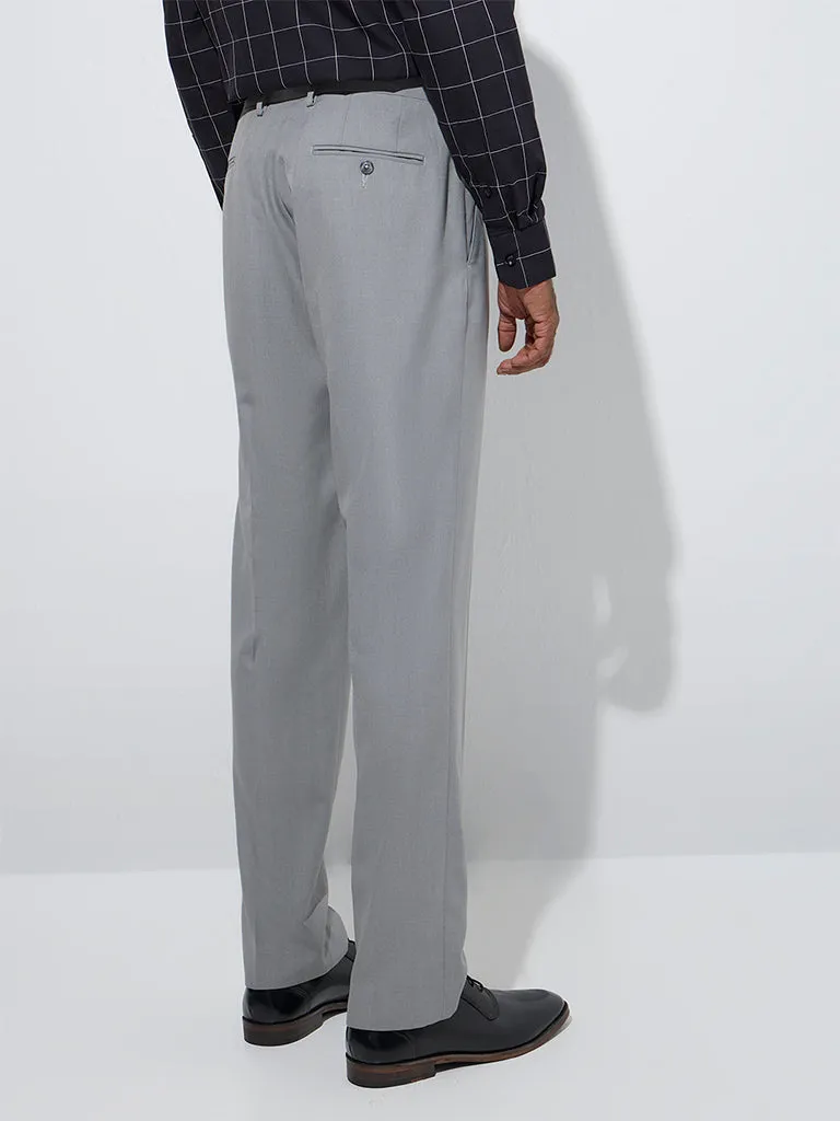 WES Formals Grey Relaxed-Fit Mid-Rise Trousers