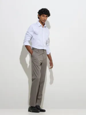 WES Formals Grey Stripe Pattern Slim-Fit Cotton Shirt