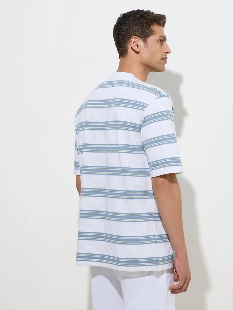 WES Lounge Grey Striped Relaxed-Fit Cotton-Blend T-Shirt