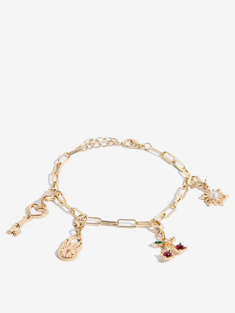Westside Accessories Gold Multi Charm Bracelet Set - Pack of 2