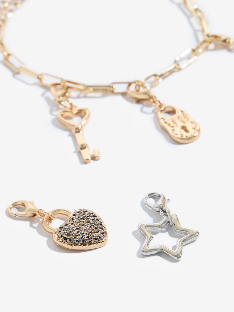 Westside Accessories Gold Multi Charm Bracelet Set - Pack of 2