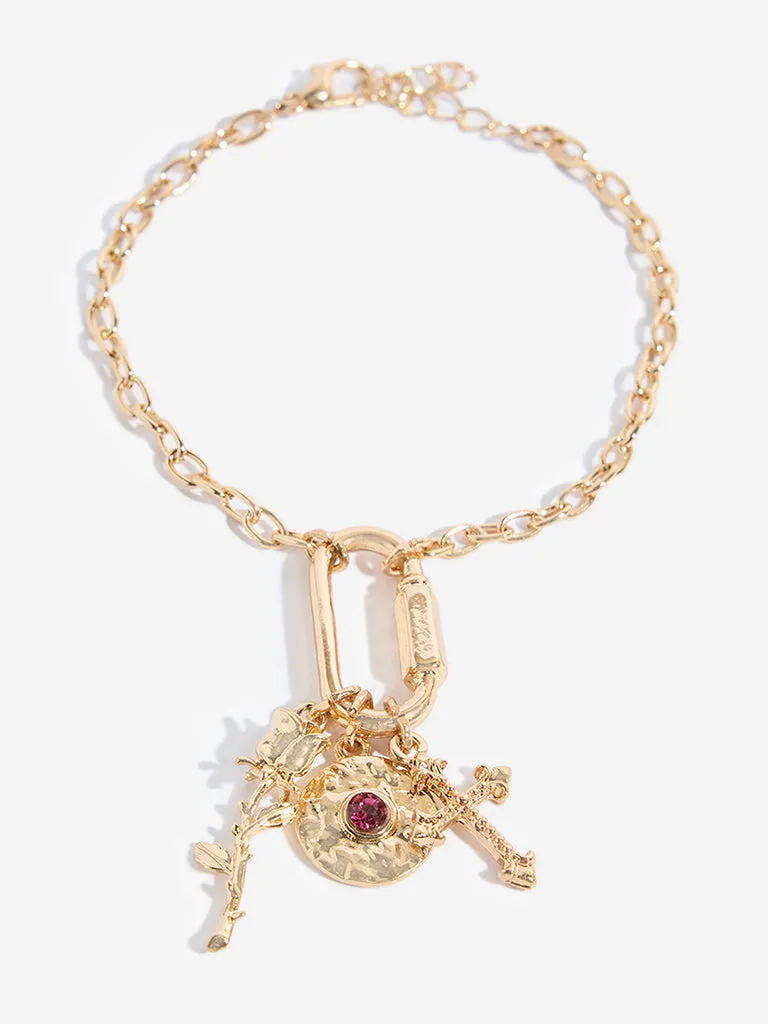 Westside Accessories Gold Multi Charm Chain Bracelet Set - Pack of 2