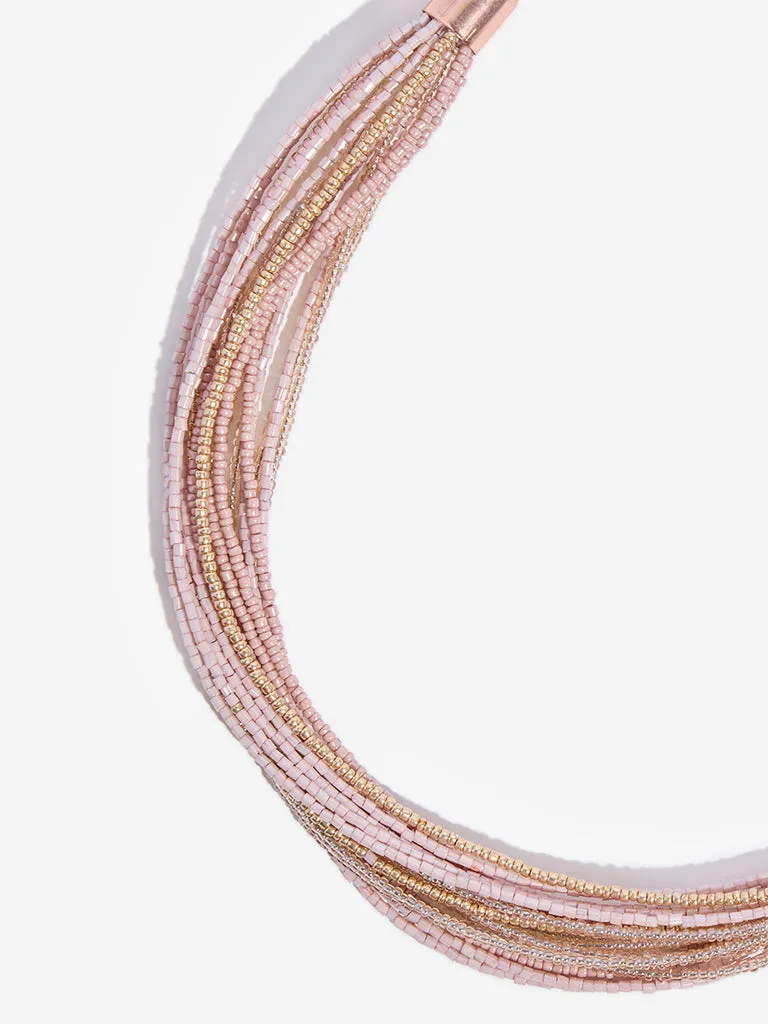 Westside Accessories Pink & Gold Multi-Strand Beaded Necklace