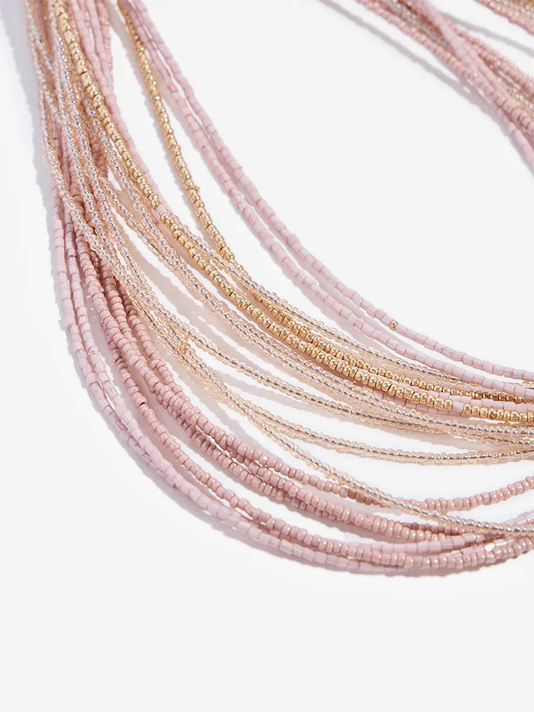Westside Accessories Pink & Gold Multi-Strand Beaded Necklace