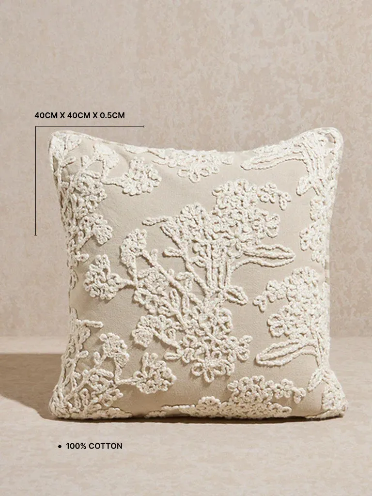 Westside Home Beige Embroidered Cushion Cover