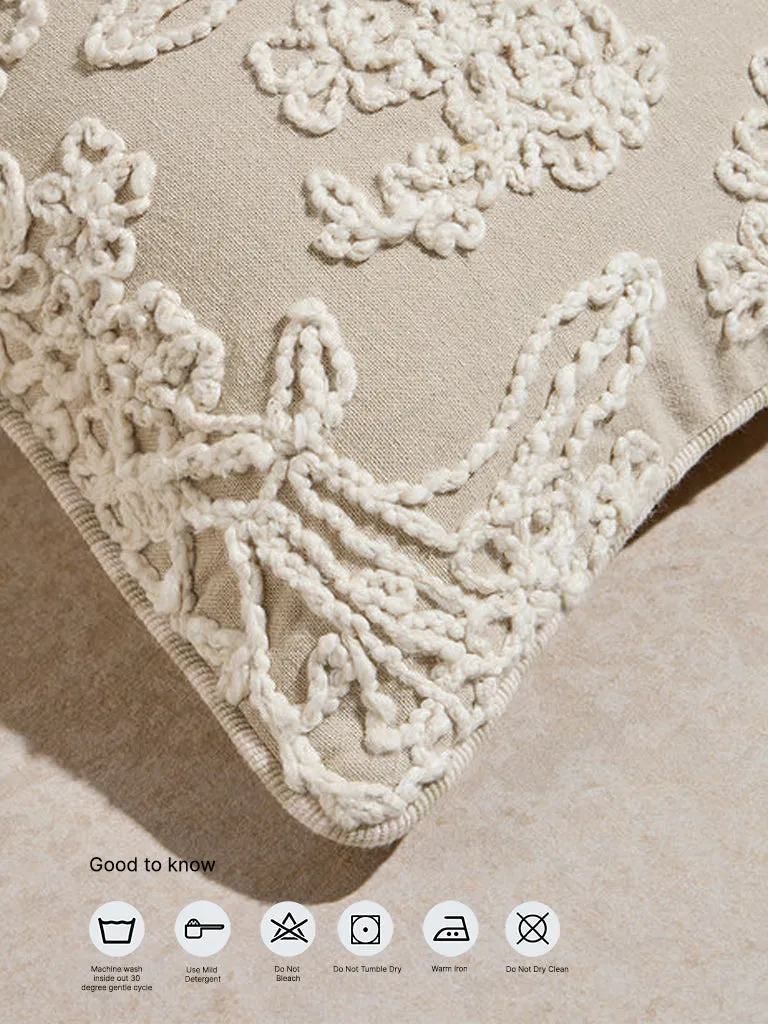 Westside Home Beige Embroidered Cushion Cover