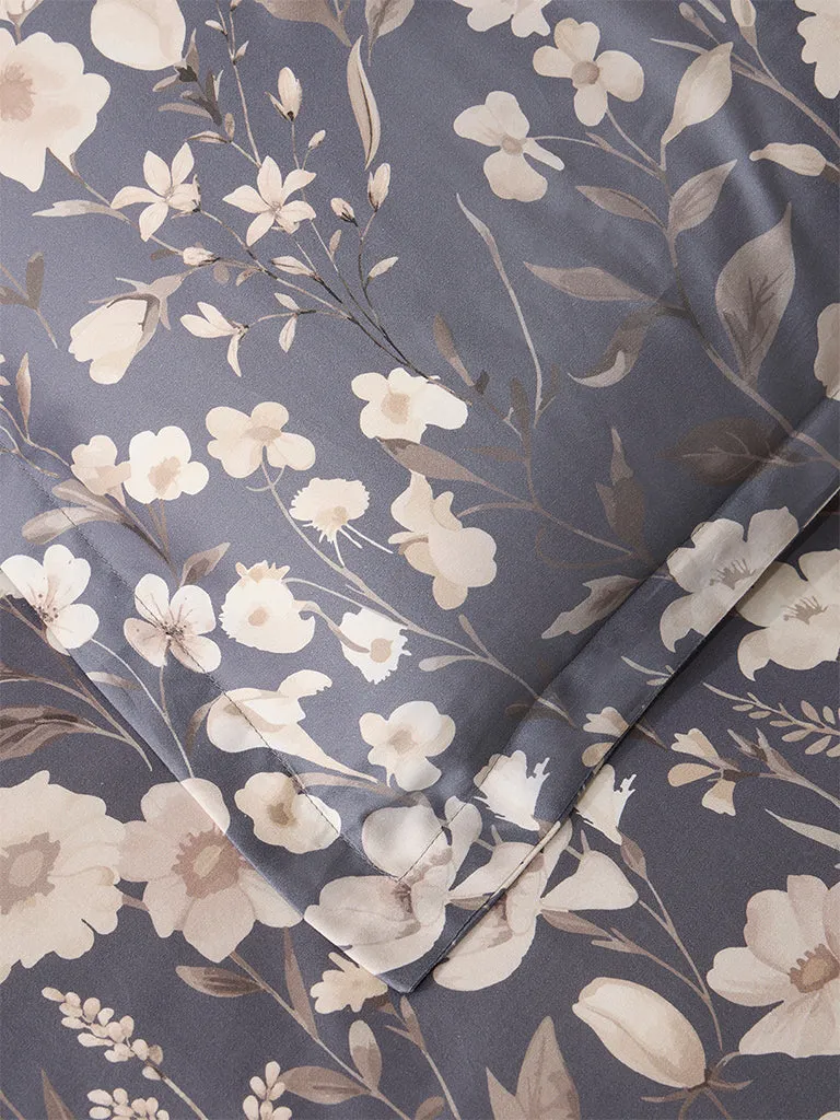 Westside Home Dusty Blue Botanical Design King Bed Flat Sheet and Pillowcase Set