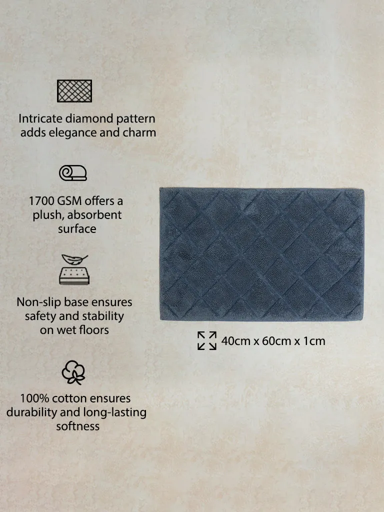Westside Home Dusty Blue Diamond Design Non-Slip Bath Mat
