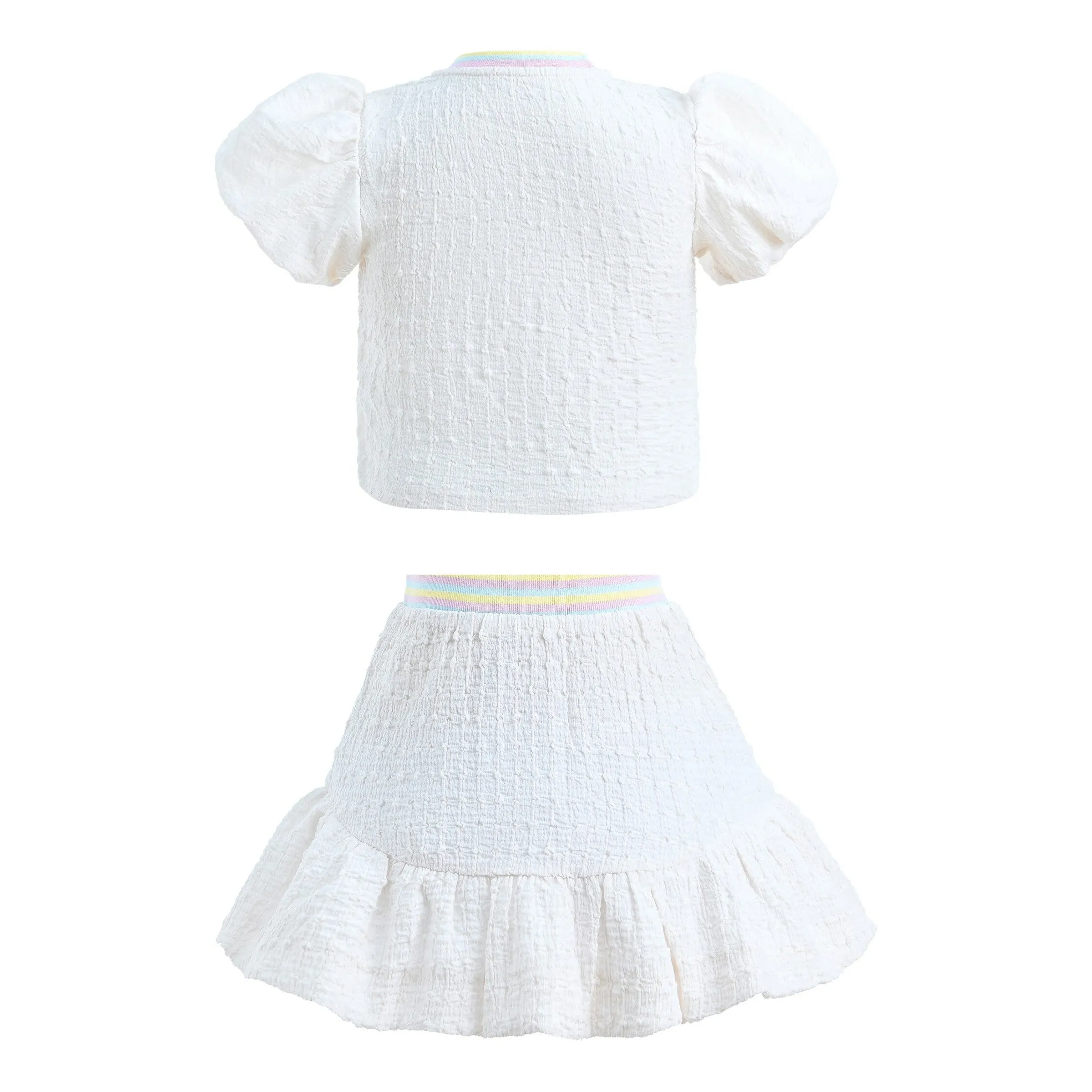White Balloon Embroidered Skirt Outfit