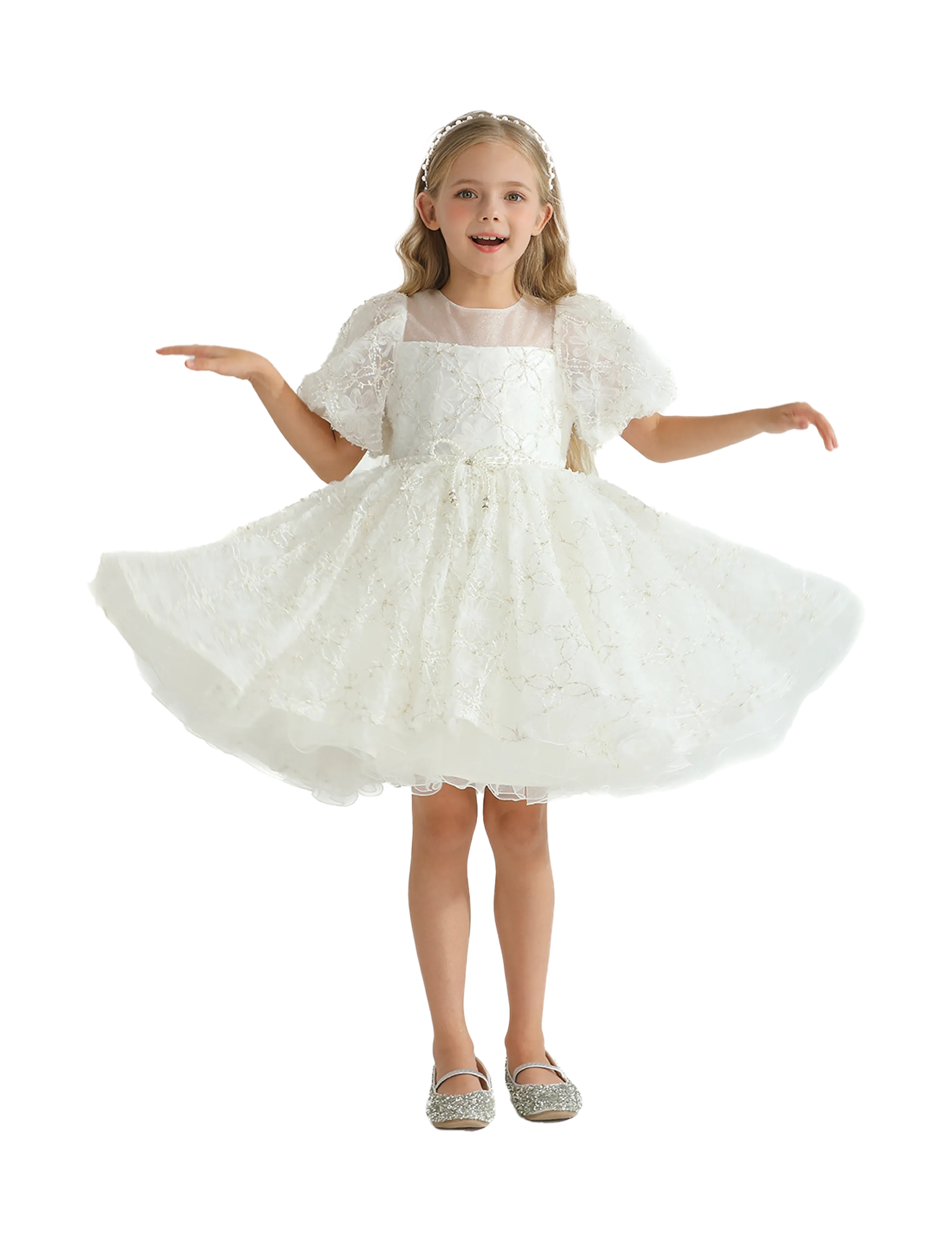 White Laced Tulle Flower Wynfair Dress